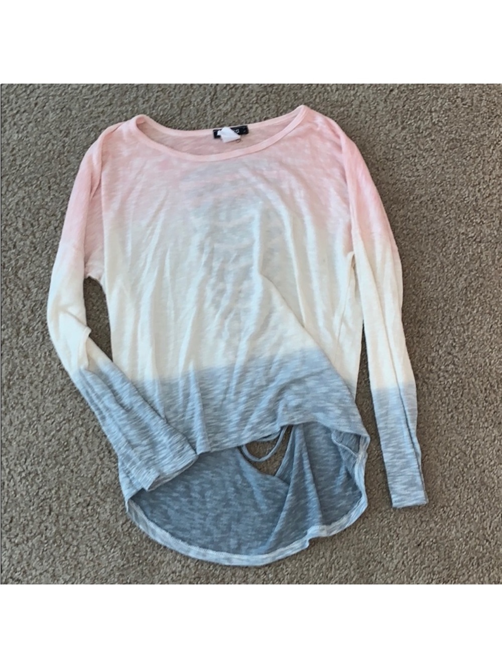 Ombre Long-Sleeve Scoop Neck Top in Pink, Cream & Blue